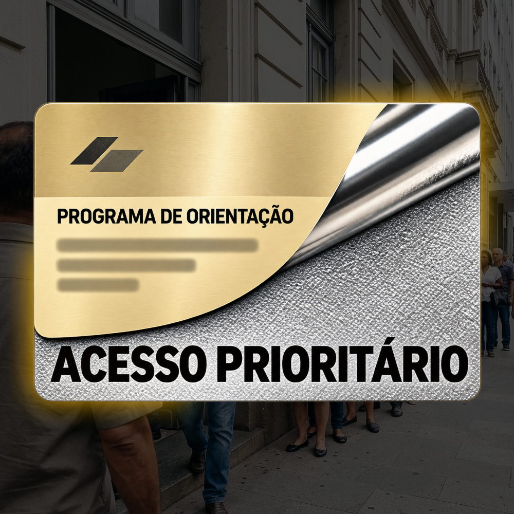 Cartão de acesso ao programa privado Chão Novo — serviço 1, tom gold-and-silver duotone